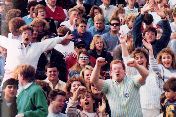 Crowd of fans from 1989 at a Waldorf athletic event